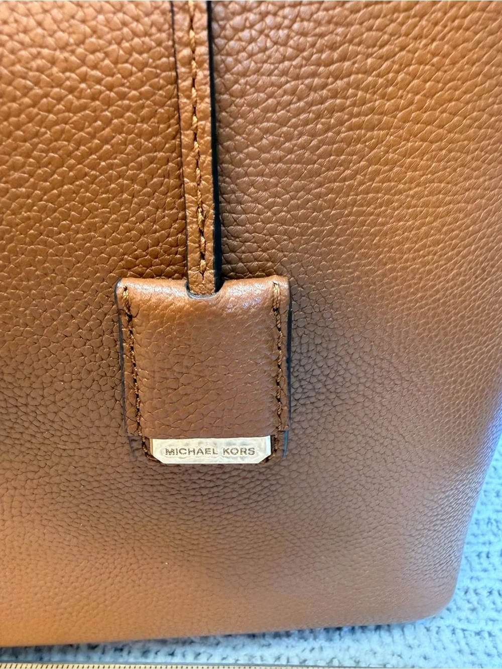 Michael Kors Karson Cognac Pebbled Leather Tote with Gold Hardware